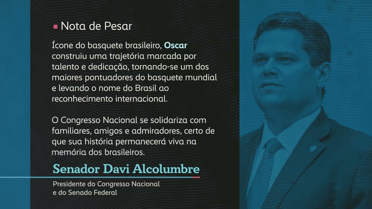 Vídeo: Davi Alcolumbre manifesta pesar pela morte de Oscar Schmidt