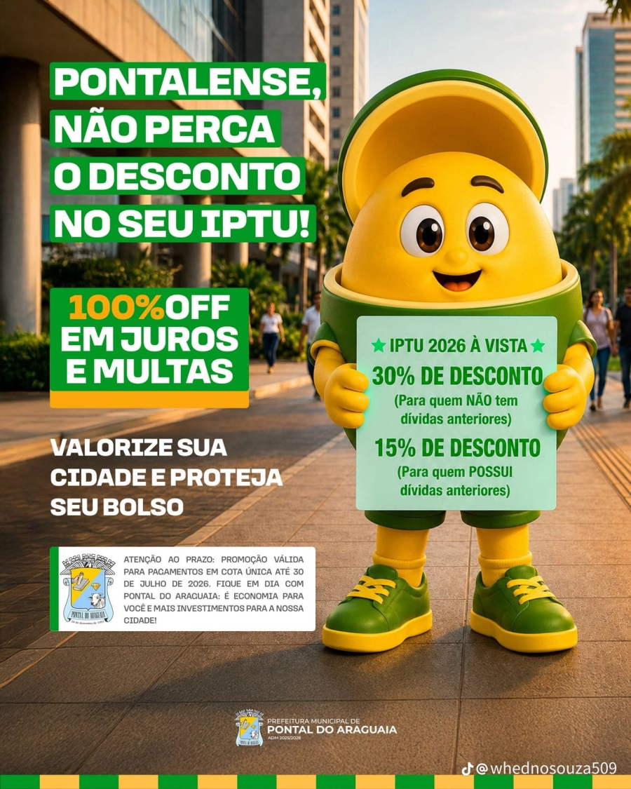 ATENÇÃO, PONTALENSE! Fique em Dia com o seu IPTU 2026 e Garanta Descontos Especiais