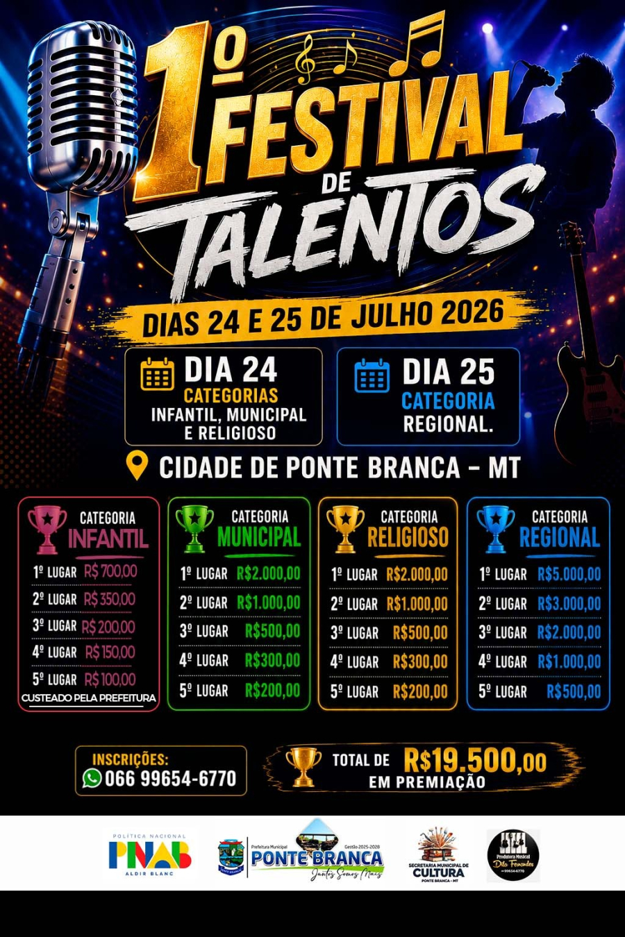 VEM AÍ!!! O 1º FESTIVAL DE TALENTOS DE PONTE BRANCA – MT 2026